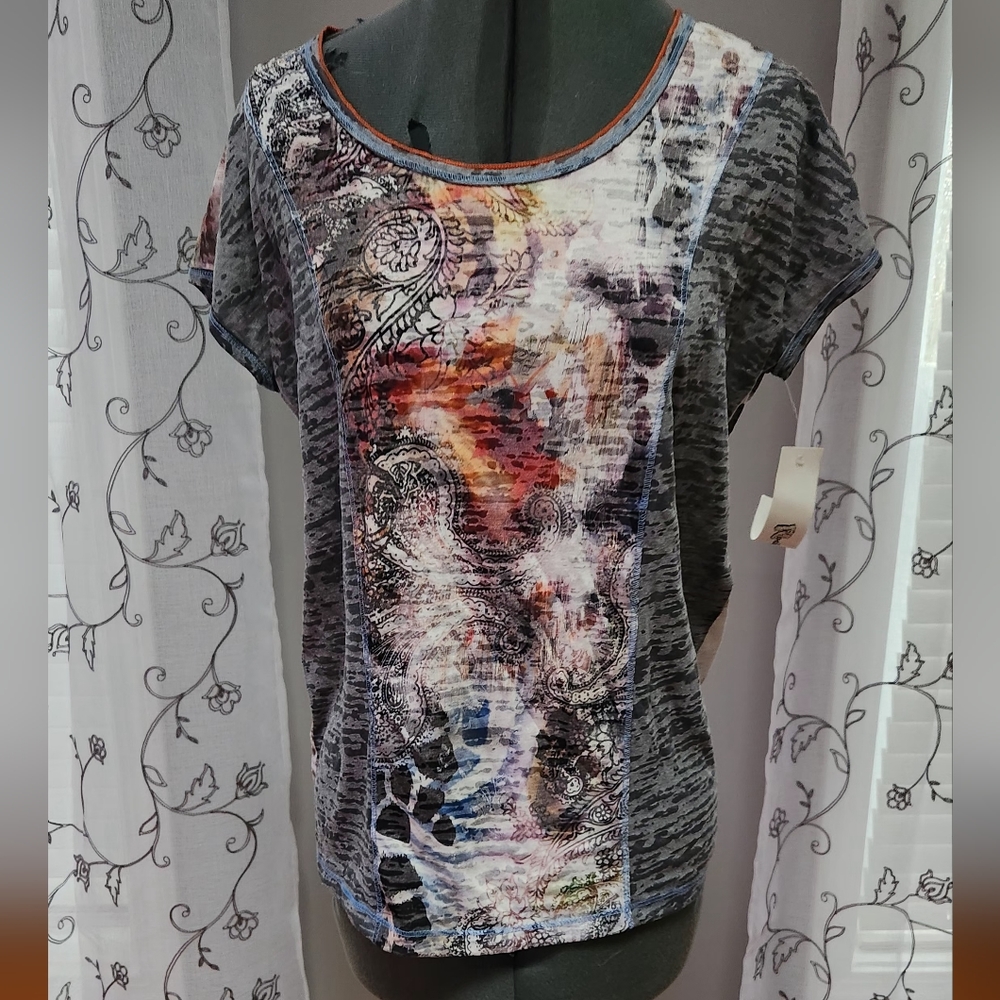 ROCK CANDY Screenprint and lace ladies top Size Small NWT Sheer